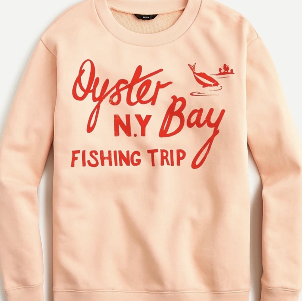 J.Crew Oyster Bay Fishing Trip Sweatshirt Top Retro Preppy Large  Fish Camping